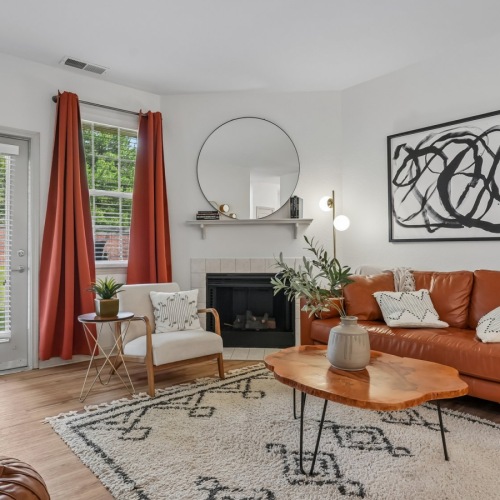 a living room with a couch and a coffee table